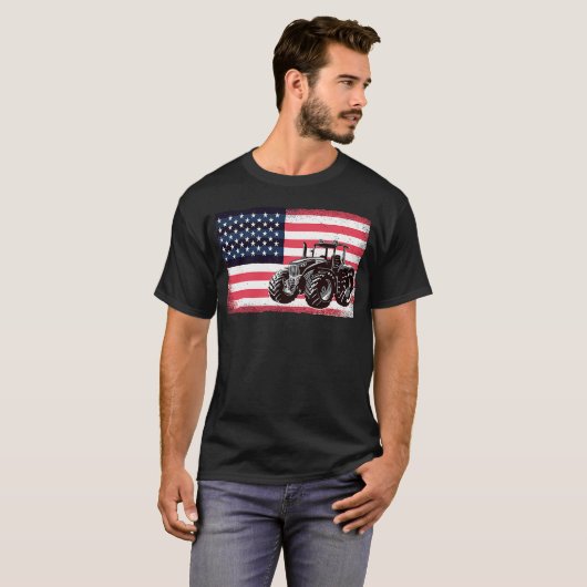 Farm Truck Driver Tractors USA Flag Fahne T-Shirt (Vorne ganz)