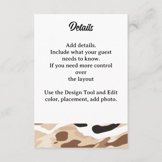 Farm Wedding Cowhide Print Begleitkarte (Rückseite)