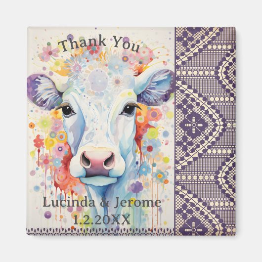 Farm Wedding White Cow Vielen Dank Magnet (Vorne)