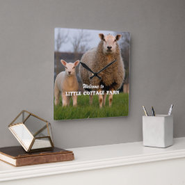 Farm Welcome Sheep Family Custom Quadratische Wanduhr