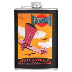 Farman Brothers Airlines F-170-Eindecker-Plakat Flachmann