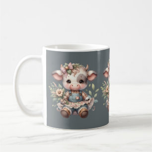 Farmcore Kawaii Kalb im Vintage-Blumenkleid Kaffeetasse
