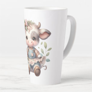 Farmcore Kawaii Kalb im Vintage-Blumenkleid Milchtasse