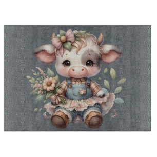 Farmcore Kawaii Kalb im Vintage-Blumenkleid Schneidebrett