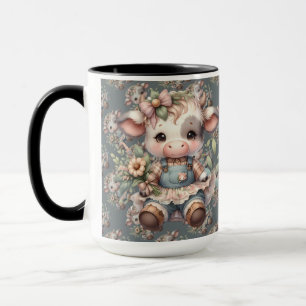 Farmcore Kawaii Kalb im Vintage-Blumenkleid Tasse