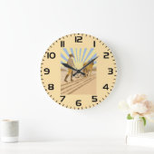 Farmer and Horse Plowing Field Retro Sunrise Große Wanduhr (Zuhause)