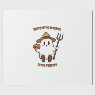 Farmer Boo – Cute Halloween Ghost Sticker with Pum Geschenkpapier