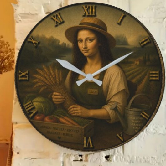 Farmer Funny Mona Lisa Farming Gift Große Wanduhr