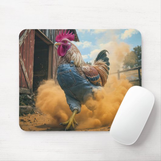 Farmer Rooster Kicking Up Dust Mousepad (Mit Mouse)