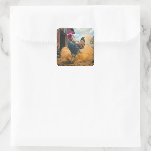 Farmer Rooster Kicking Up Dust Quadratischer Aufkleber (Tasche)