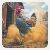 Farmer Rooster Kicking Up Dust Quadratischer Aufkleber (Vorderseite)