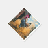 Farmer Rooster Kicking Up Dust Serviette (Ecke)