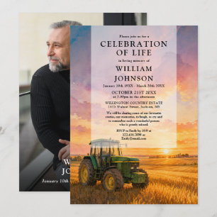 Farmer-Traktor-Lebensfeier-Begräbnis-Foto Einladung