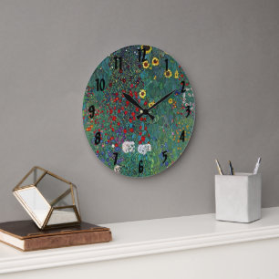 Farmergarden w Sonnenblume von Klimt, Vintage Blum Große Wanduhr