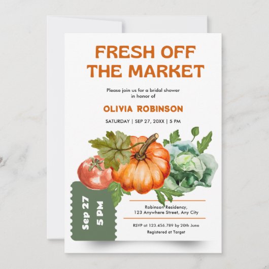 Farmers Market Fresh Off the Market Bridal Shower Einladung (Vorderseite)