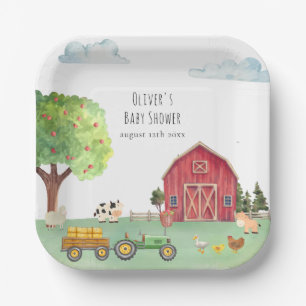 Farmers Market Roter Scheunen-Traktor Baby Shower Pappteller
