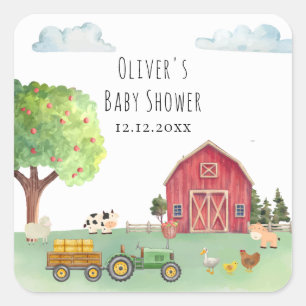 Farmers Market Roter Scheunen-Traktor Baby Shower Quadratischer Aufkleber