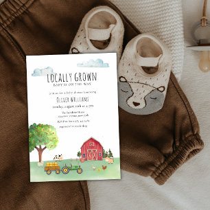 Farmers Market Roter Scheunen-Traktor Babyparty Einladung