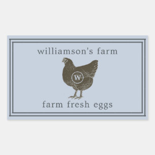 Farmfrische-Eier-Monogramm-Eierkarton Pastellblau Rechteckiger Aufkleber