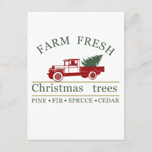Farmfrische klassische Vintage-Rotlast-Pine-Bäume Feiertagspostkarte