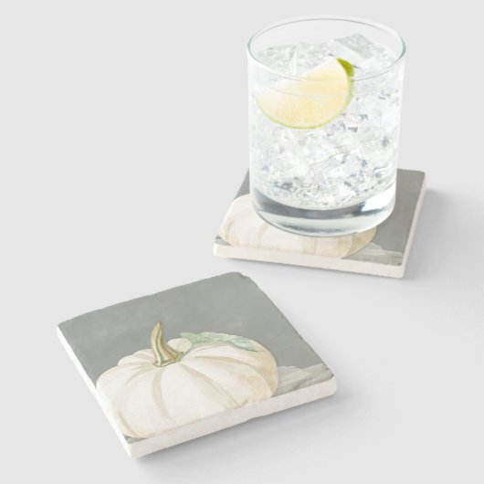 Farmhaus weißer Kürbis Steinuntersetzer (Seitenansicht)