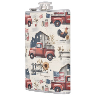 Farmhouse-Americana-patriotisches 4.-Juli-Muster Flachmann