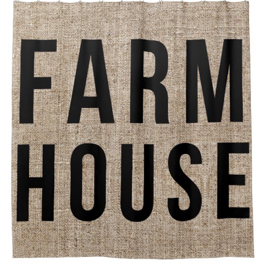 FARMHOUSE Black Letting Rustic Burlap Sacking Duschvorhang (Vorderseite)