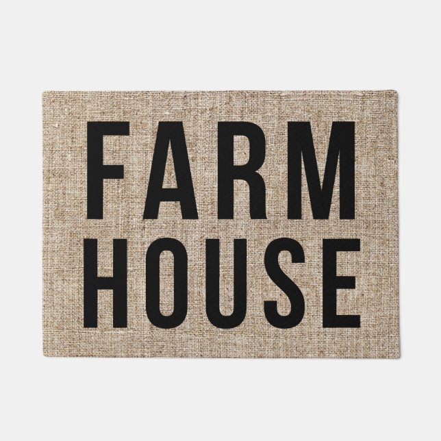 FARMHOUSE Black Letting Rustic Burlap Sacking Fußmatte (Vorderseite)