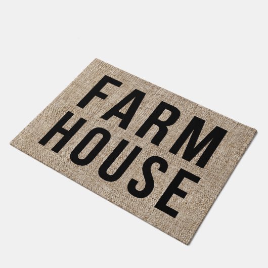 FARMHOUSE Black Letting Rustic Burlap Sacking Fußmatte (Schrägansicht)