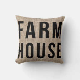 FARMHOUSE Black Letting Rustic Burlap Sacking Kissen