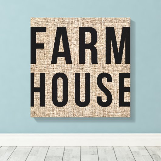 FARMHOUSE Black Letting Rustic Burlap Sacking Leinwanddruck (Insitu (Holzboden))