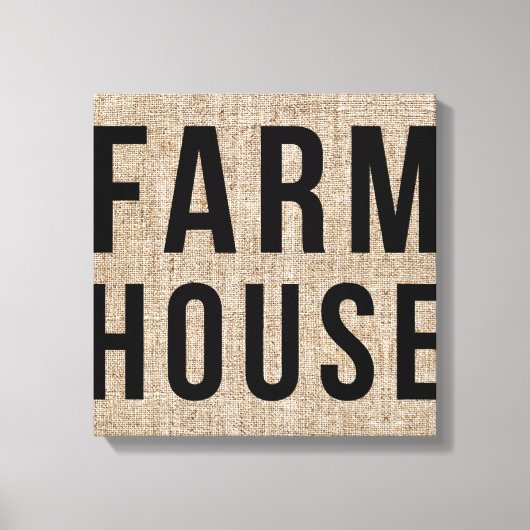 FARMHOUSE Black Letting Rustic Burlap Sacking Leinwanddruck (Vorderseite)