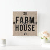 FARMHOUSE Black Letting Rustic Burlap Sacking Quadratische Wanduhr (Zuhause)