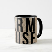 FARMHOUSE Black Letting Rustic Burlap Sacking Tasse (VorderseiteRechts)