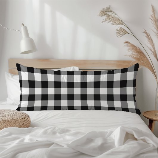Farmhouse Black White Rustic Gingham Check Plaid Seitenschläferkissen