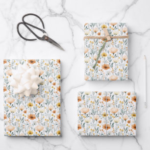 Farmhouse Blumen auf Weiß Geschenkpapier Set
