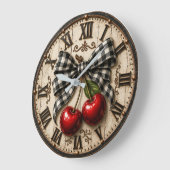 Farmhouse Cherry Rustic Buffalo Plaid Kitchen Große Wanduhr (Winkel)