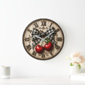 Farmhouse Cherry Rustic Buffalo Plaid Kitchen Große Wanduhr (Zuhause)
