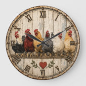 Farmhouse Chicken Rustic Große Wanduhr (Vorderseite)