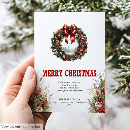 Farmhouse Christmas greeting card red green Feiertagskarte