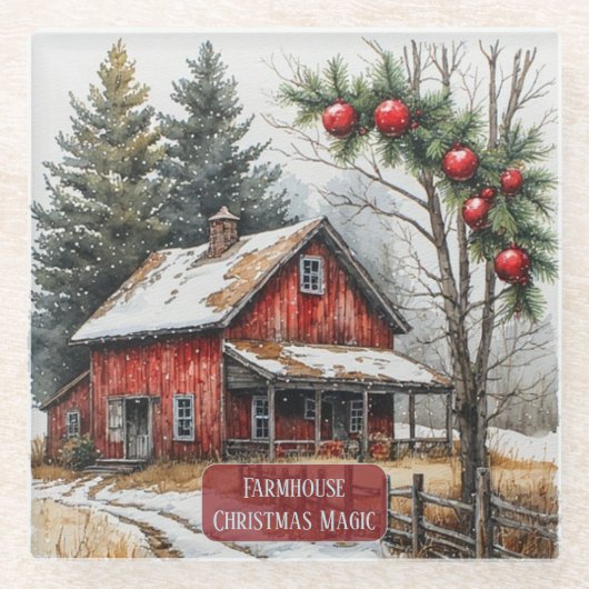 Farmhouse Christmas Magic Vintage Rustic Glasuntersetzer (Vorderseite)