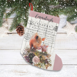 Farmhouse Floral Duroc Schweine Kleiner Weihnachtsstrumpf