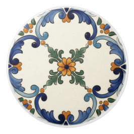 Farmhouse Folk Flower Mediterranean Blue Orange Keramikknauf