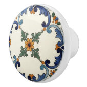 Farmhouse Folk Flower Mediterranean Blue Orange Keramikknauf (Rechts)