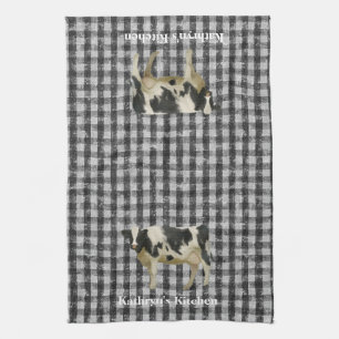 Farmhouse Gingham Check Rustic Black White Cow Geschirrtuch