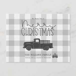 Farmhouse-Grau-Büffel-Karo-Frohe-Weihnachtskarte Postkarte