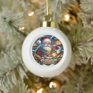 "Farmhouse Heiligabend" - Vintage Santa Keramik Kugel-Ornament