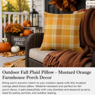 Farmhouse-Herbst-Karo-Senfgelb-Orange-Veranda- Out Kissen