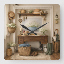 Farmhouse “Home Is Where Love Is”  Rustic Decor Quadratische Wanduhr