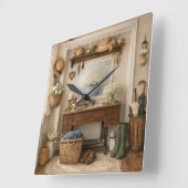 Farmhouse “Home Is Where Love Is”  Rustic Decor Quadratische Wanduhr (Winkel)